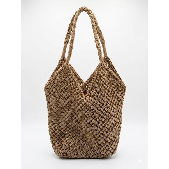Vanessa Bruno Handbags - Vanessa Bruno Paris Beige Macramé Crochet Tote Bag Woven Boho Summer Cabas